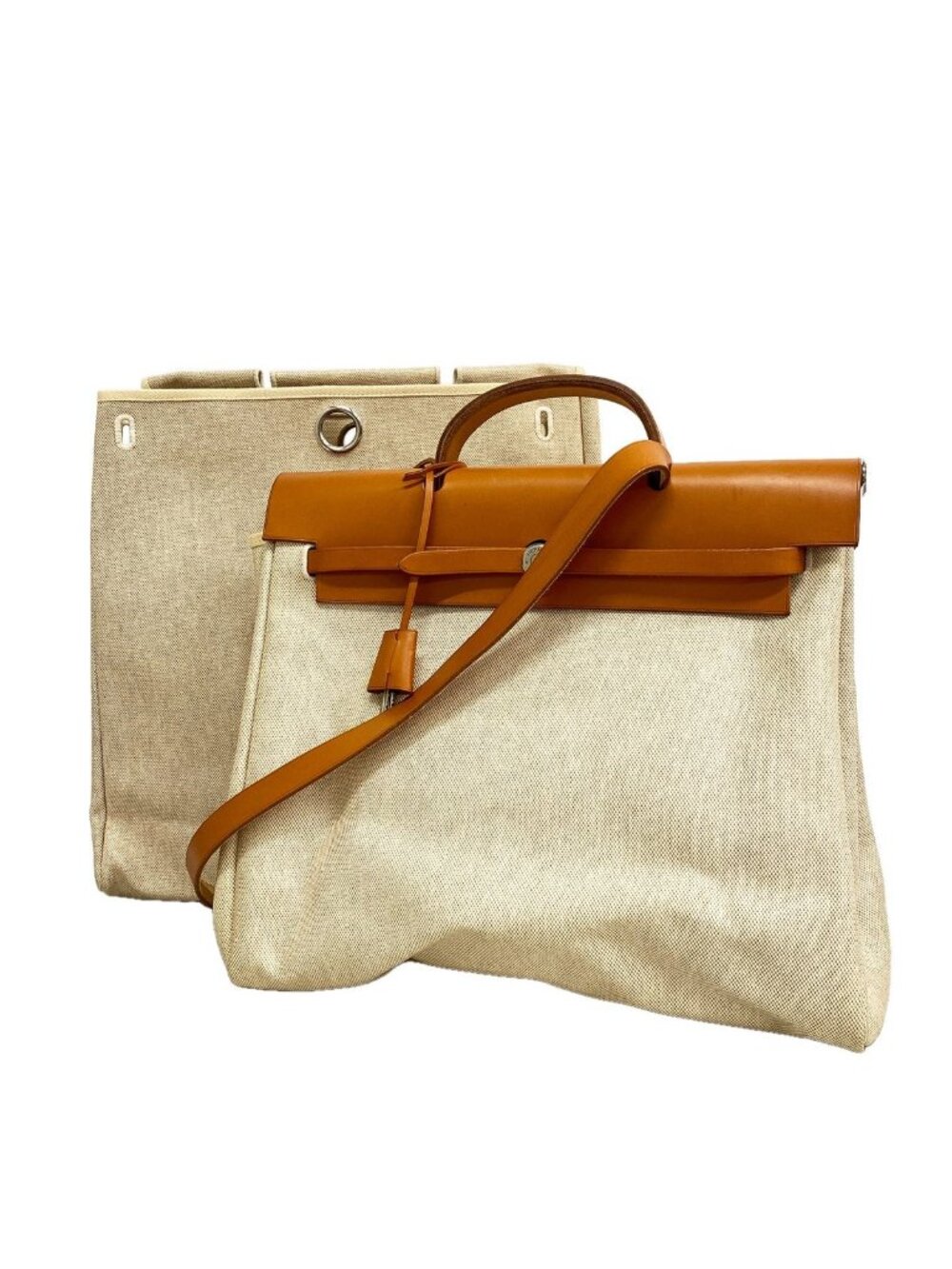 Hermes Handbag Herbag MM Toile H Natural Silver 2-Way Bag